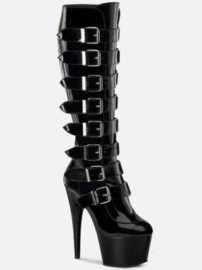 NWOT Pleaser Adore-2043 Buckle Knee High Heeled Boots Size 8